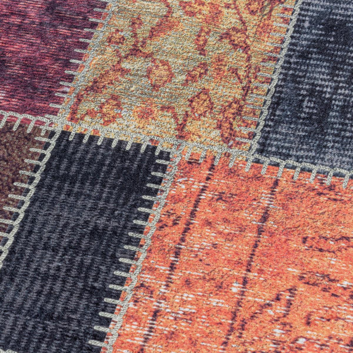 Tapis salon et chambre tissé motif oriental AKIOK orange, noir, gris, UN AMOUR DE TAPIS