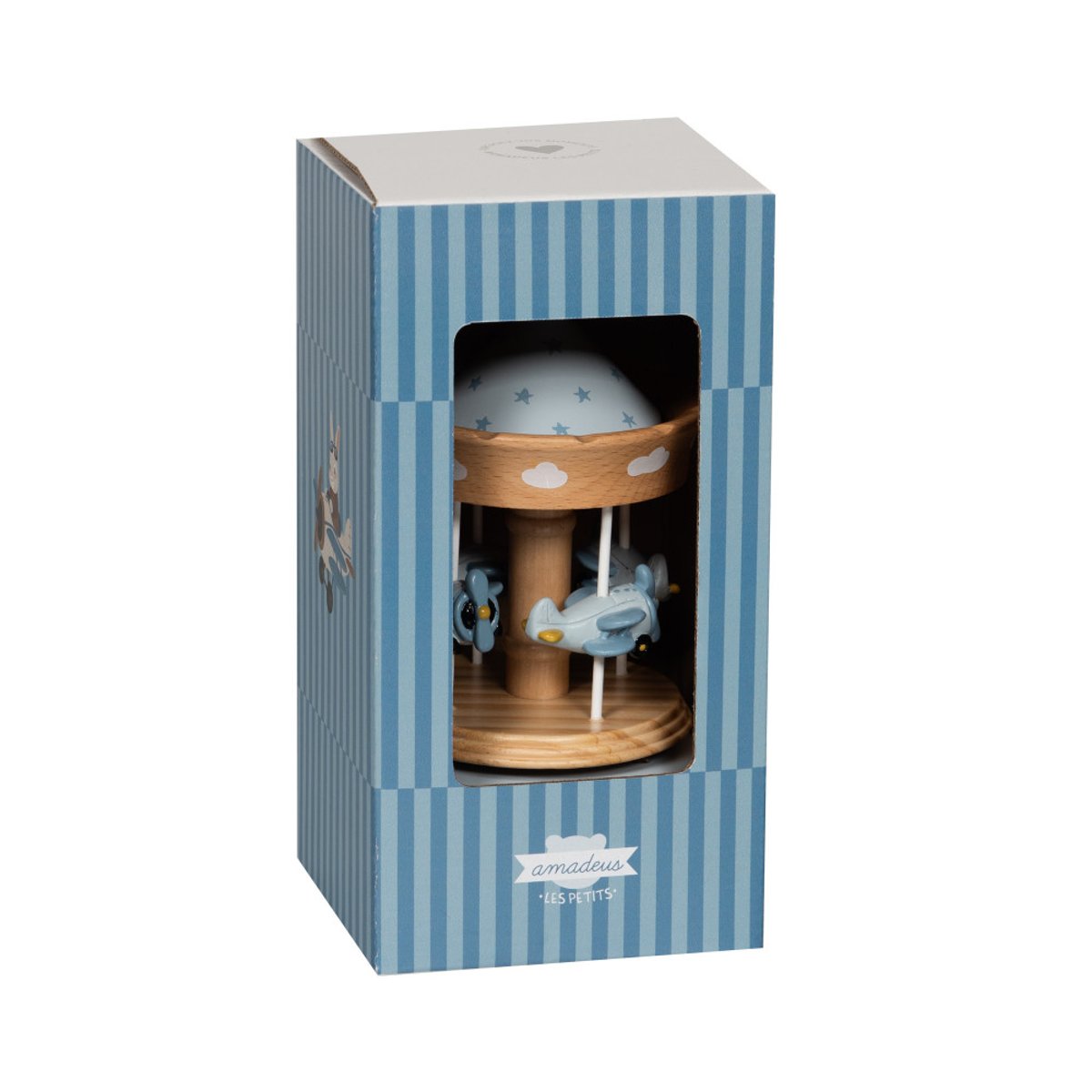 Carrousel musical Avion en bois bleu, AMADEUS LES PETITS