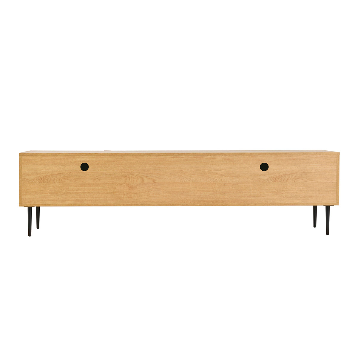 Meuble TV design en bois clair chêne massif gravé et métal noir 4 portes L180 cm ARCHIPEL chêne clair, MILIBOO