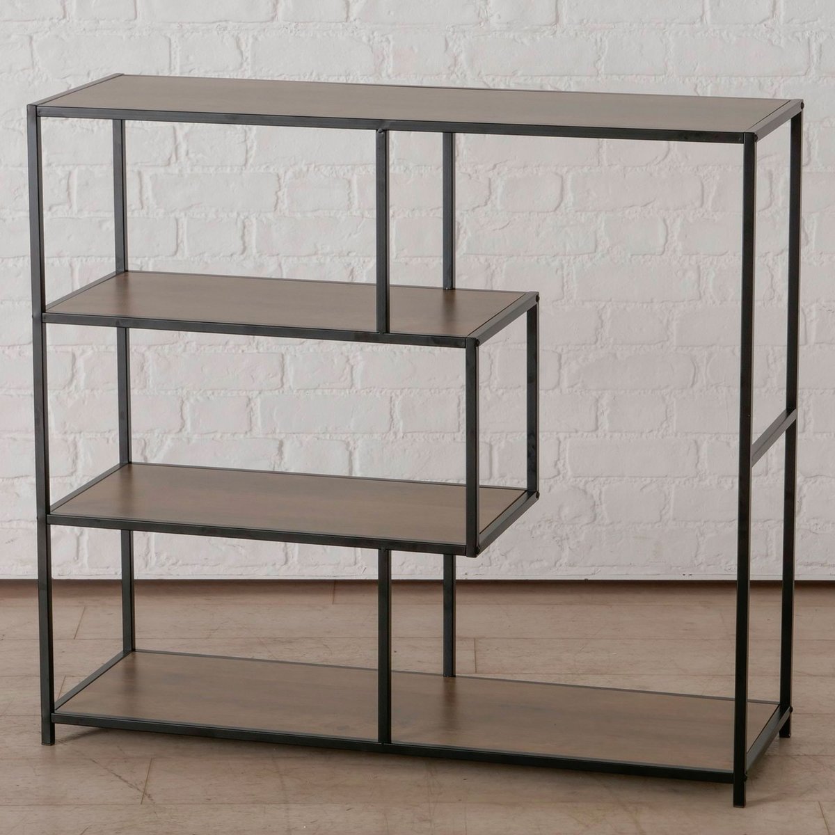 Console d'entrée en bois et métal noir 4 plateaux 100x33x90cm bois, WADIGA