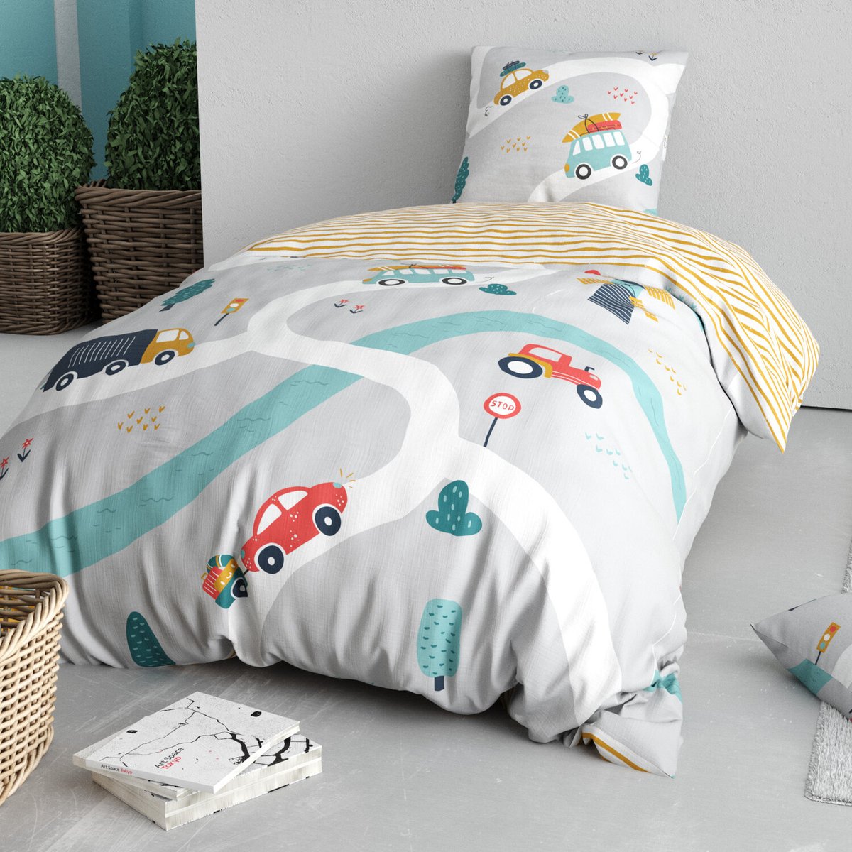 Parure de lit enfant coton, ROADIES jaune, C DESIGN HOME TEXTILE