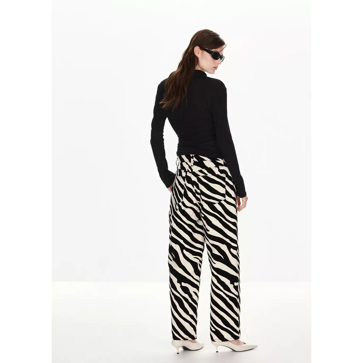 Pantalon ballon imprimé zèbre blanc cassé, MANGO