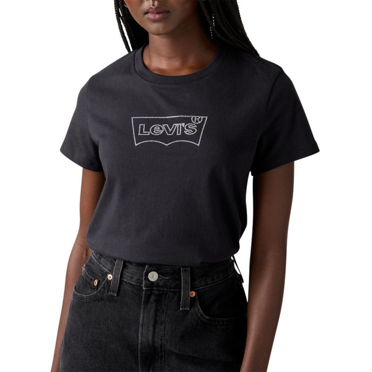 T-shirt en coton noir à coupe ajustée pourvu de manches courtes noir, LEVI'S