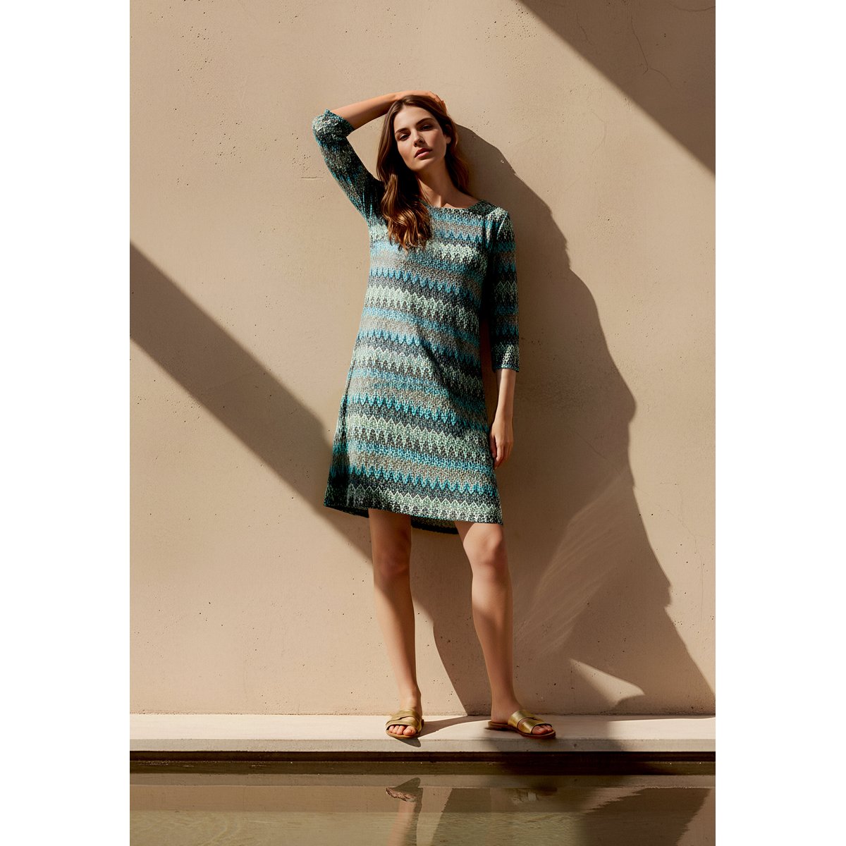 Robe droite à manches 3/4 bleu/vert, BETTY BARCLAY