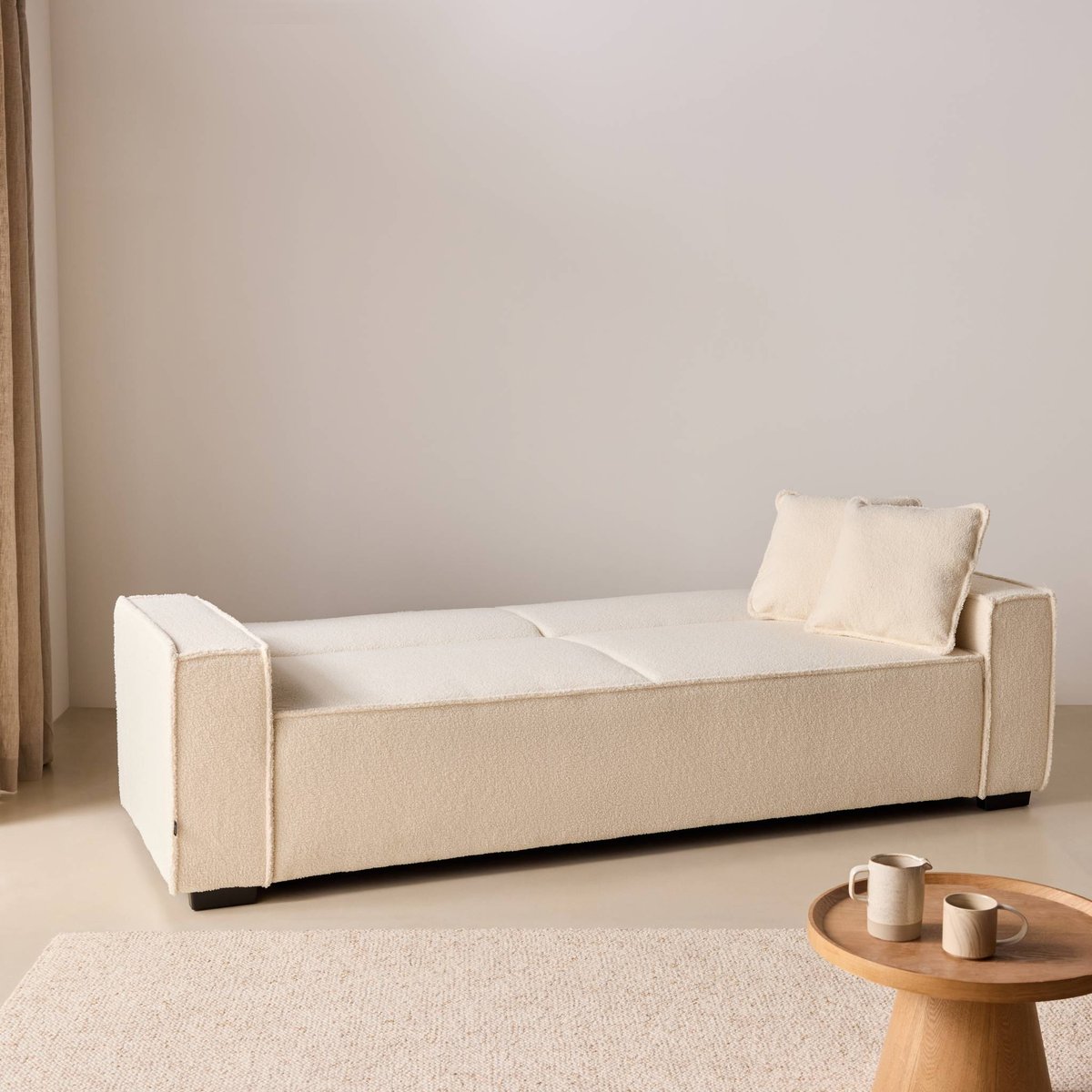Canapé convertible 3 places bouclette FEEL crème, SWEEEK