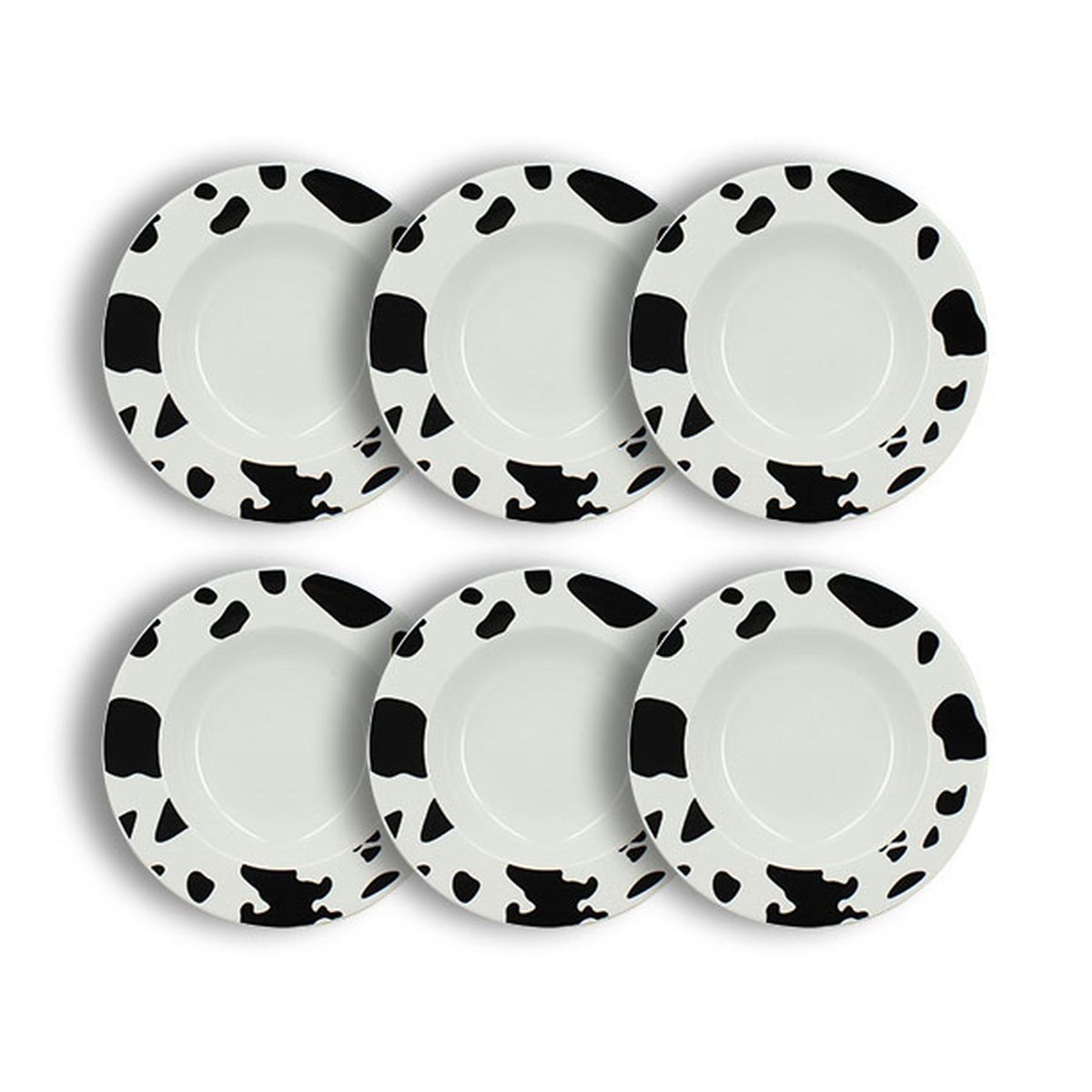Lot de 6 assiettes creuses 20cm en porcelaine, VACHE blanc-noir, NOVASTYL