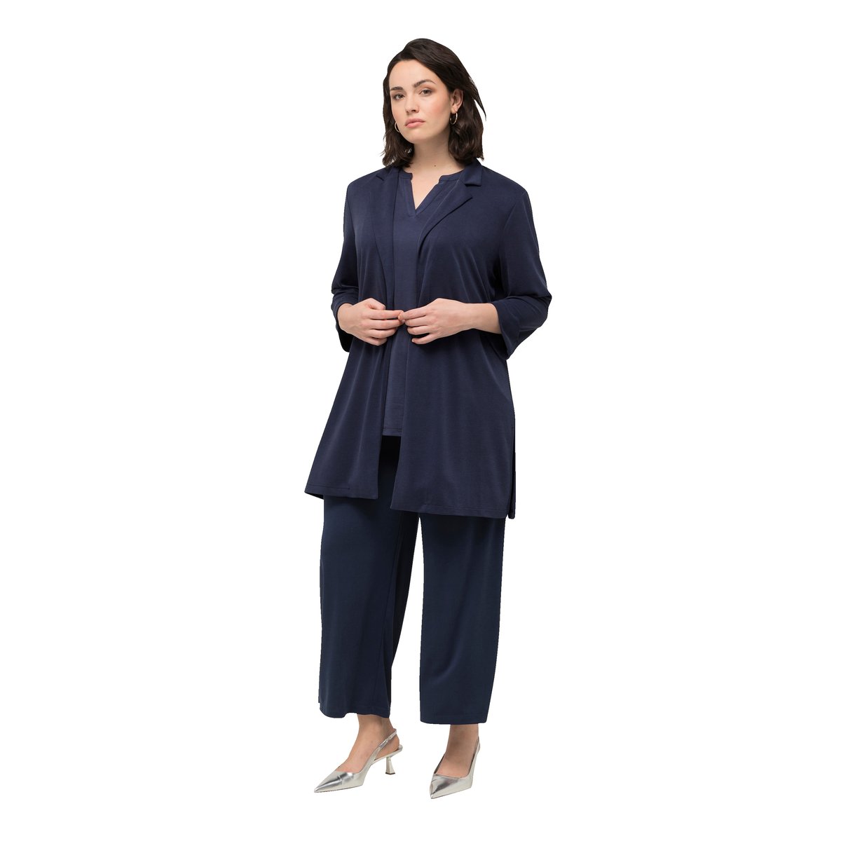 Blazer en jersey avec col à revers marine, ULLA POPKEN