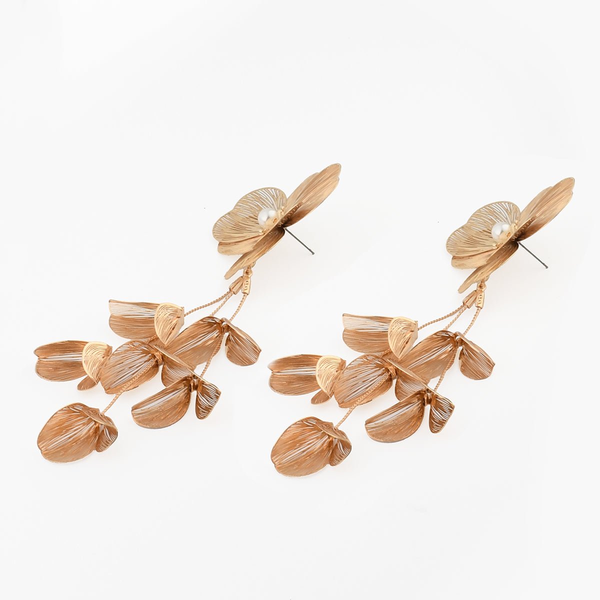 Longues boucles d'oreilles fleurs en filigrane dorées doré, BALABOOSTE