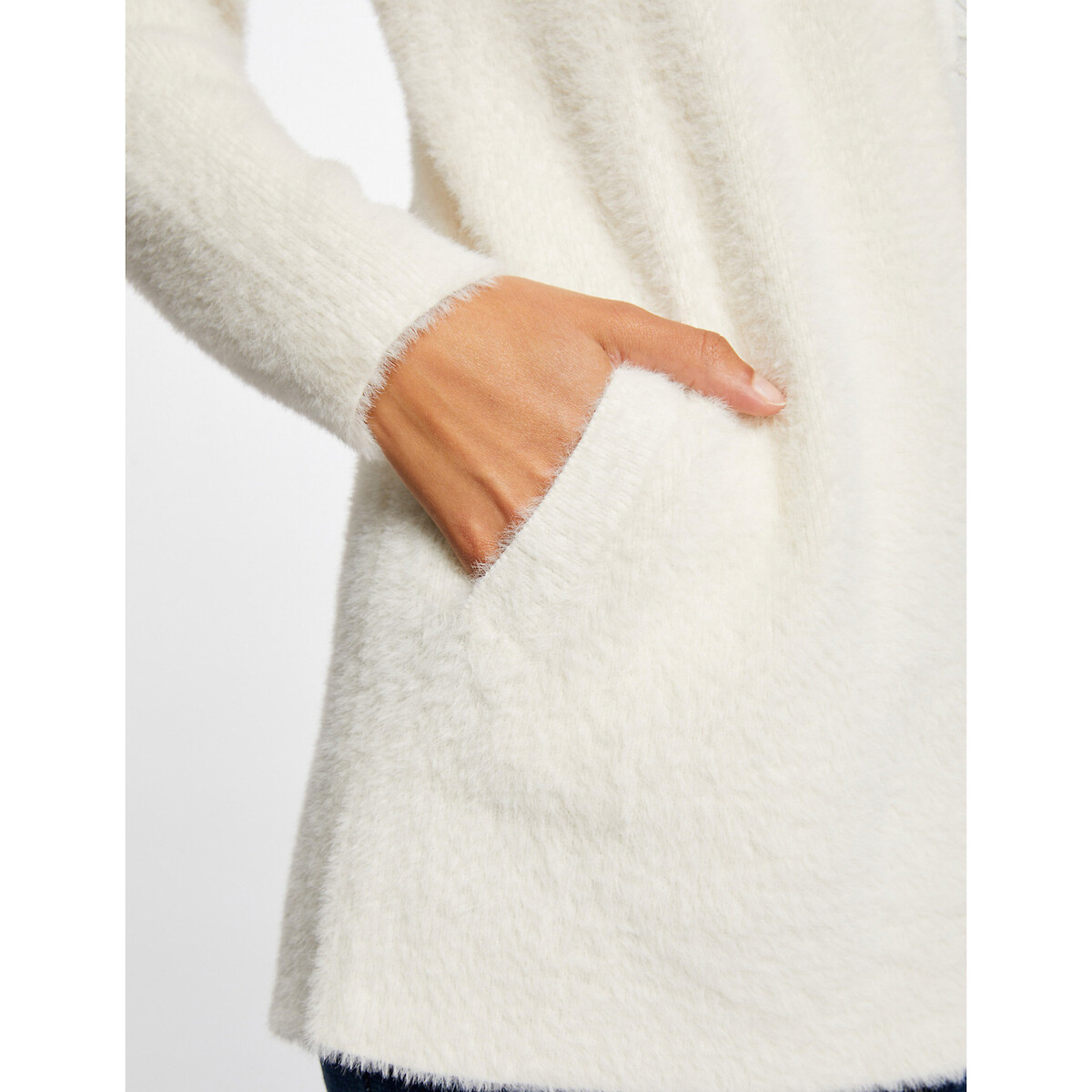 Gilet long maille duveteuse ivoire, MORGAN