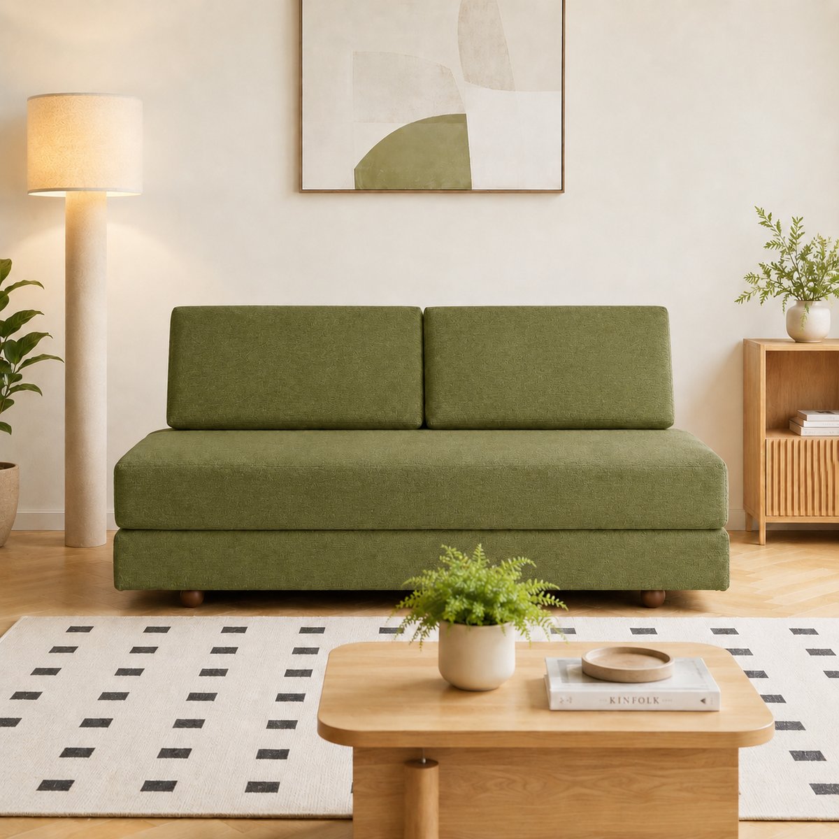 Canapé lit convertible en tissu, CASTELO vert, NORDLYS