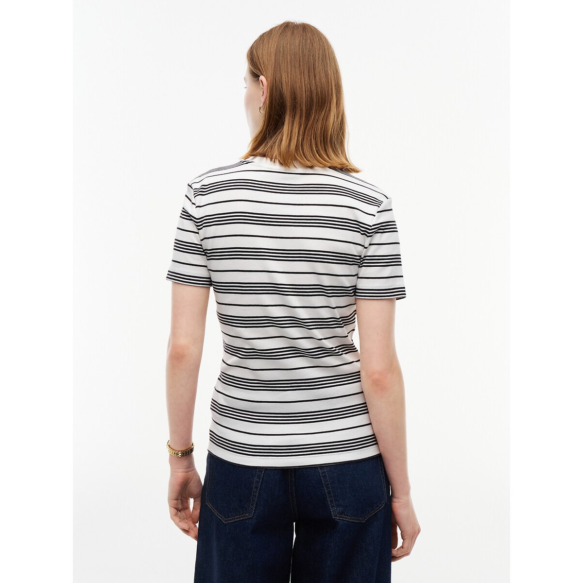 T-shirt col rond manches courtes rayé écru/noir, TOMMY HILFIGER