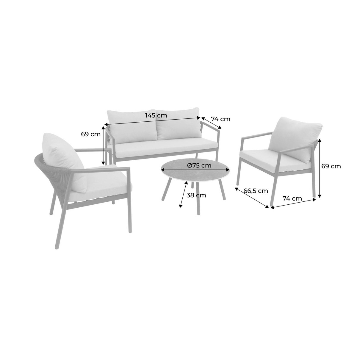 Salon de jardin aluminium et cordes 4 places KORAVA gris, SWEEEK