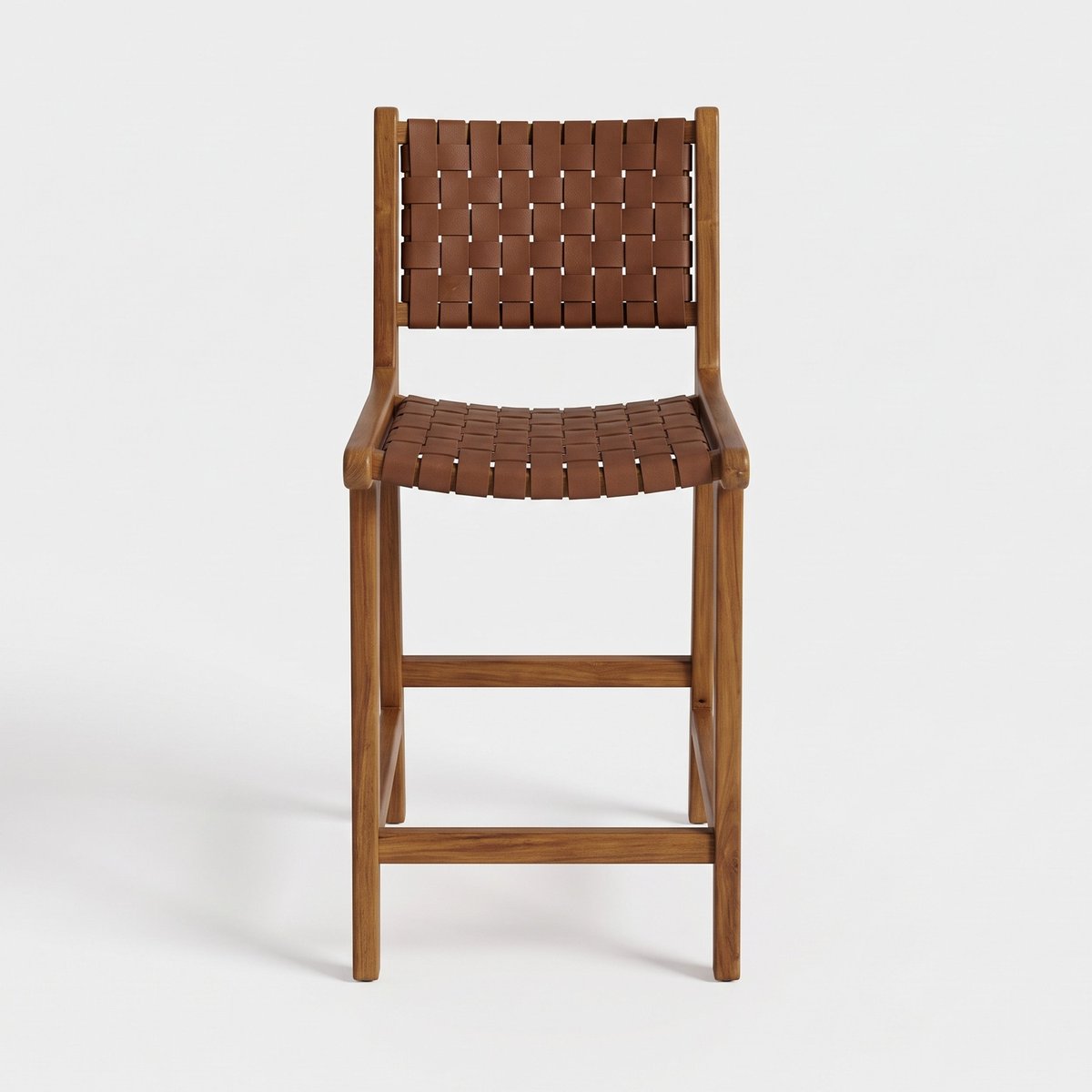 Lot de 2 chaises pour îlot central 66,5 cm en teck et cuir tressé - KUNA marron, MAISON PAVANE