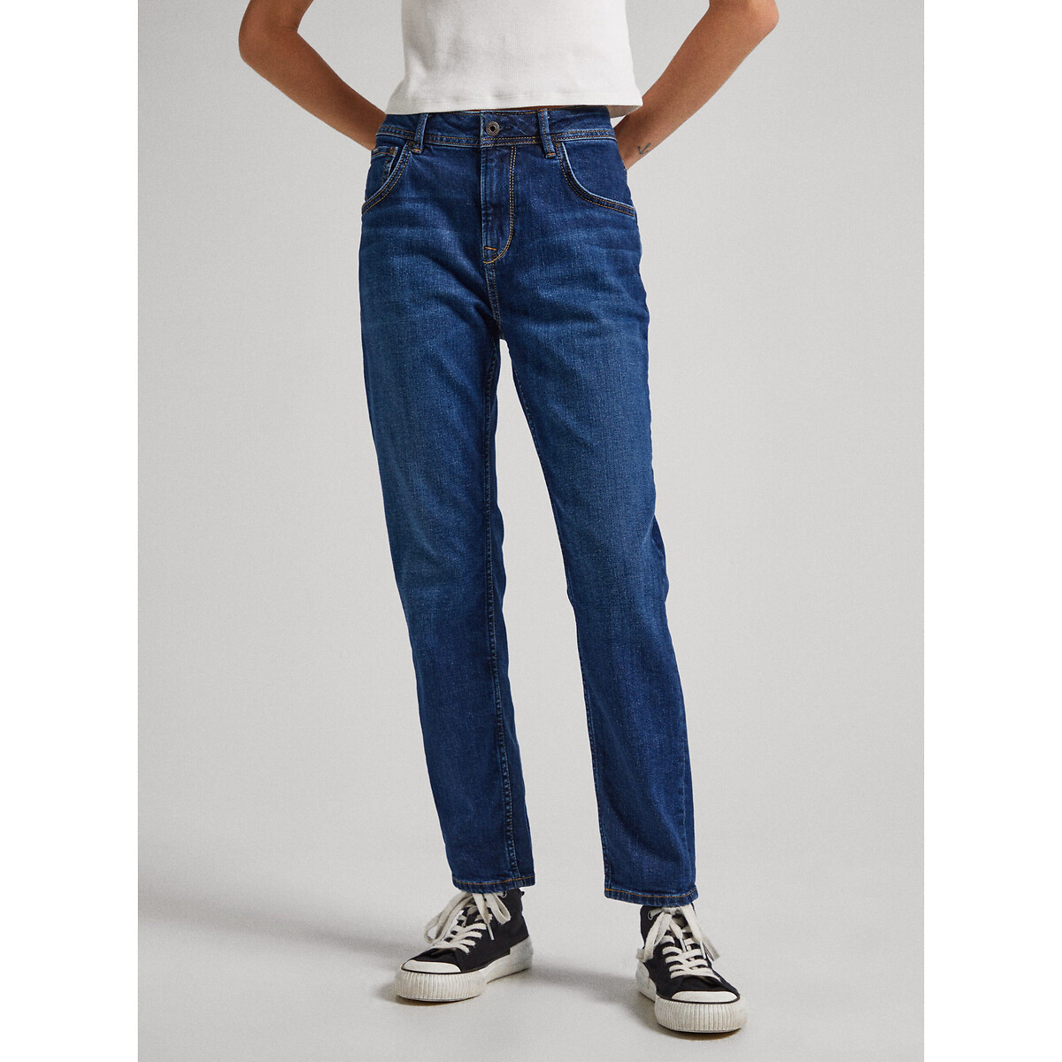 Jean droit tapered taille haute VIOLET dark blue, PEPE JEANS