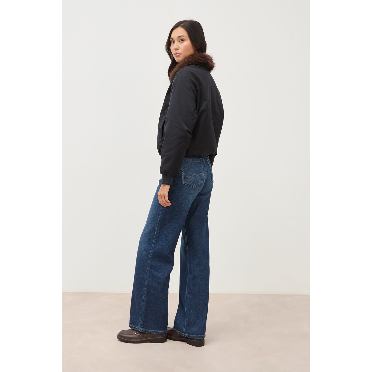 Blouson ample court col classique noir, BONOBO