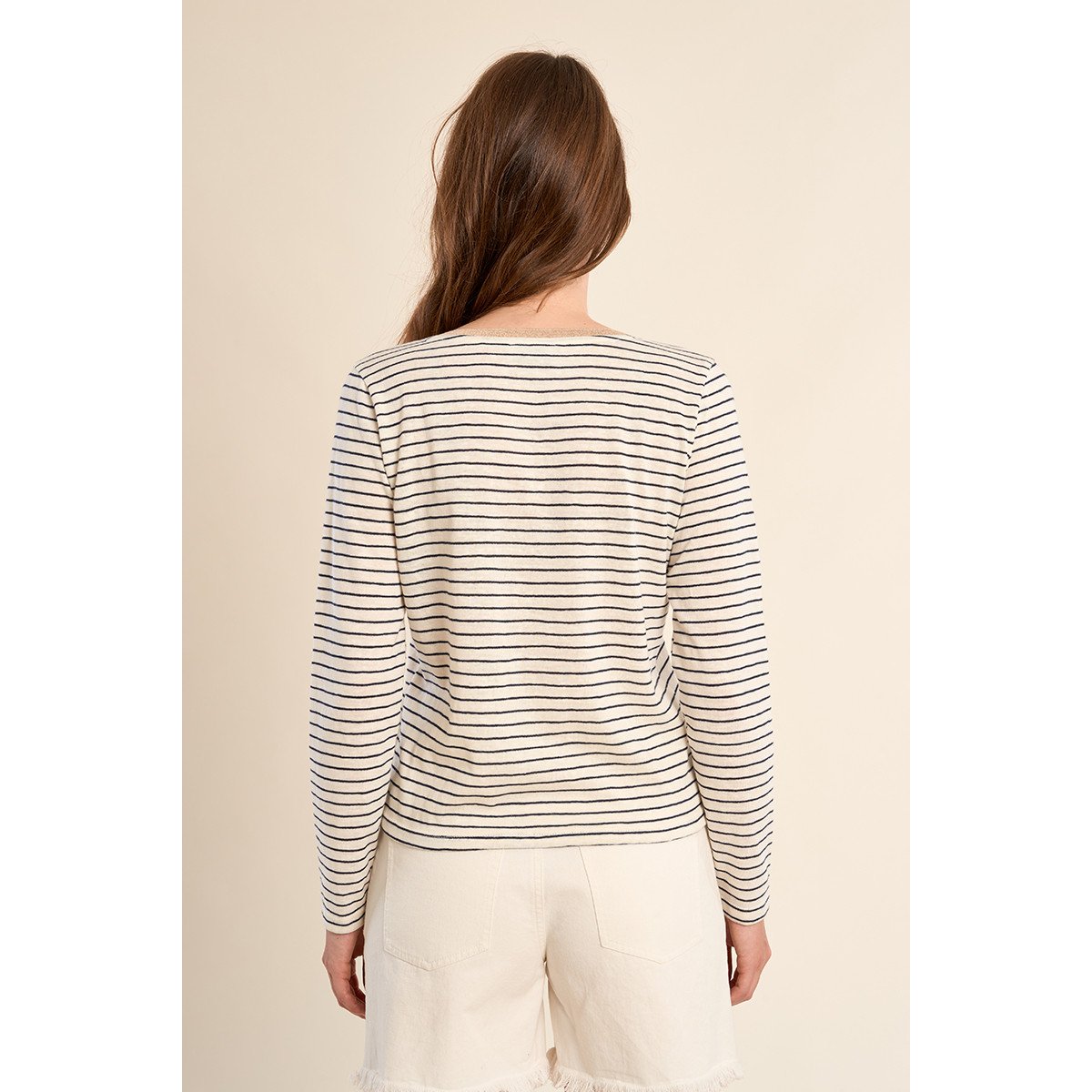 T-shirt marinière, col V offwhite/navy blue, MOLLY BRACKEN