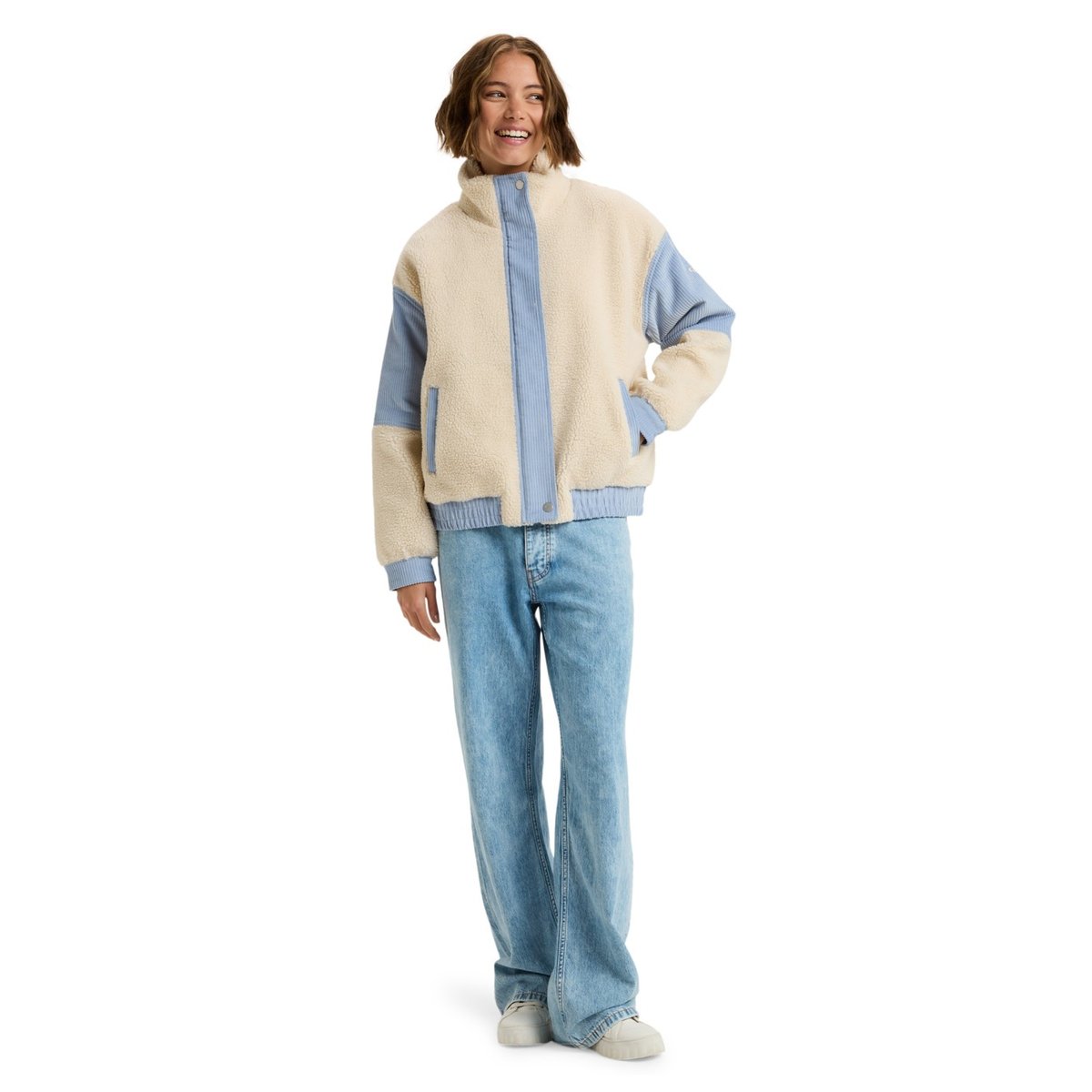 Veste oversize en sherpa avec bloc de velours côtelé WRAP IT UP CORD. beige tapioca, ROXY