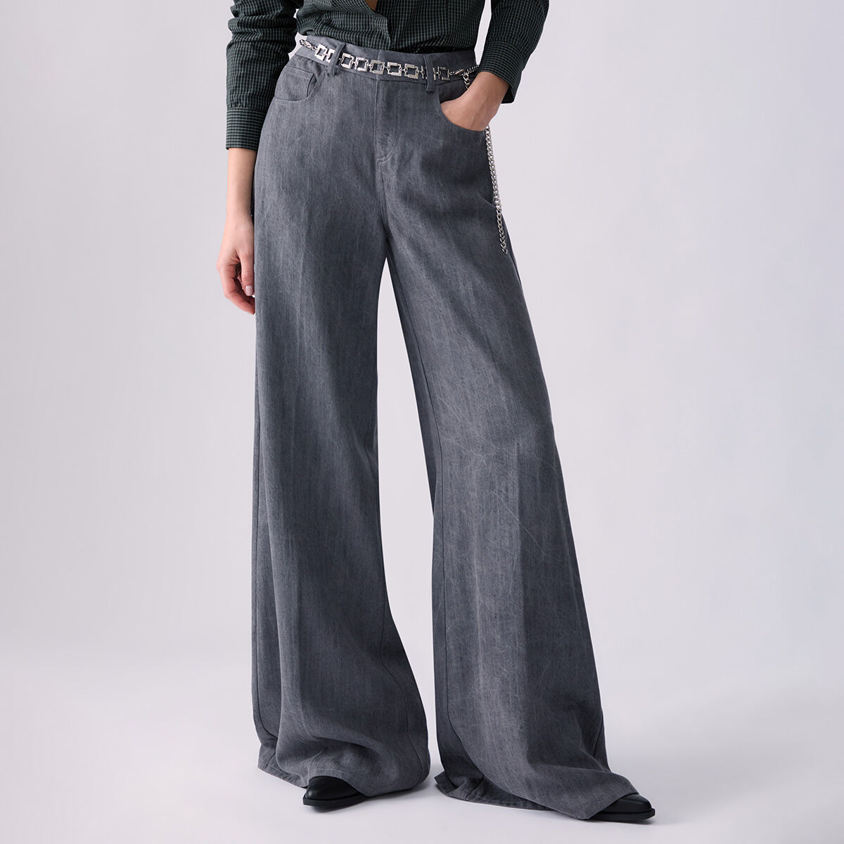 Pantalon évasé avec ceinture denim gris, LIU JO