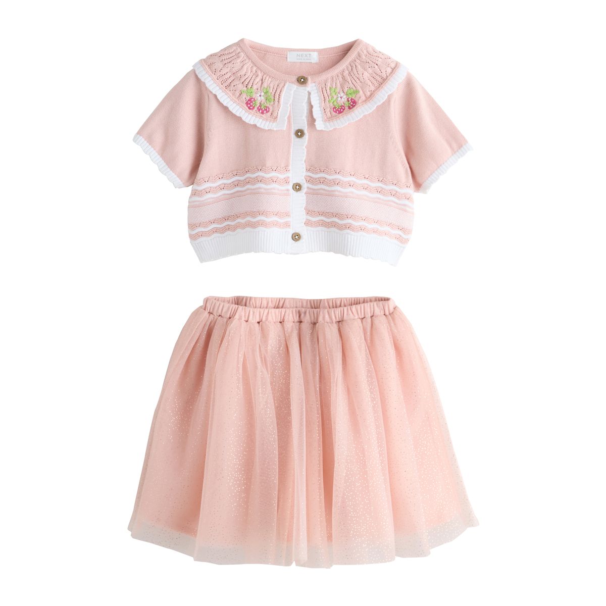 Ensemble haut en maille et jupe mesh rose, NEXT