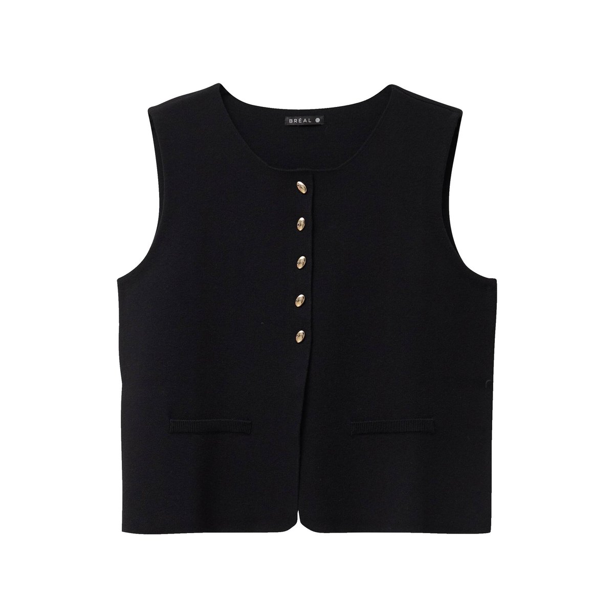 gilet droit court sans manches col rond noir, BREAL