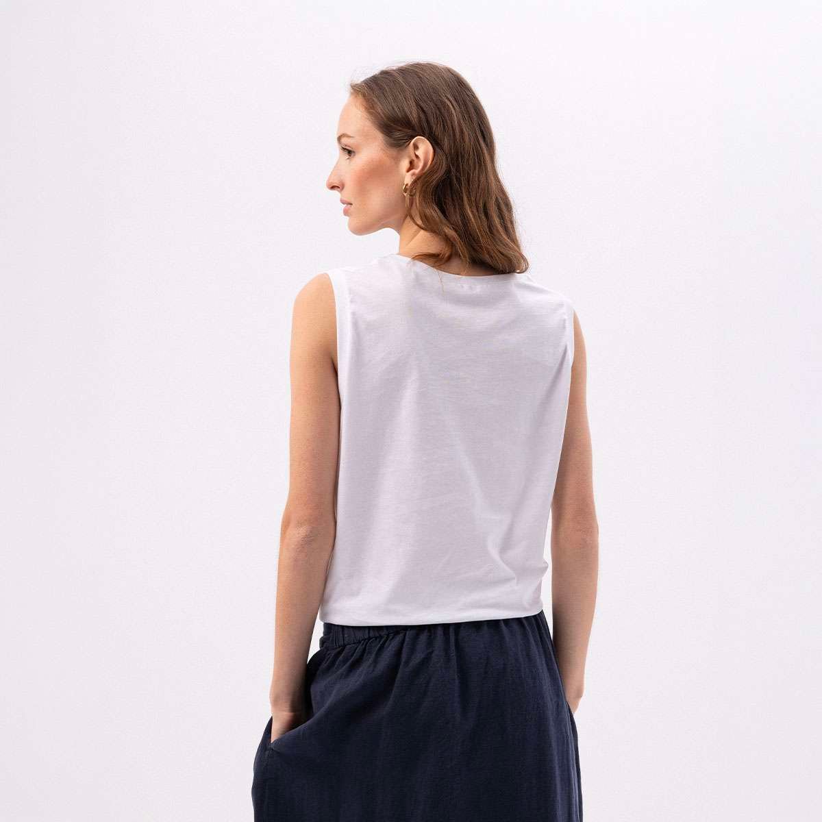 Tee shirt sans manches en coton flammé NOOR blanc, BENSIMON