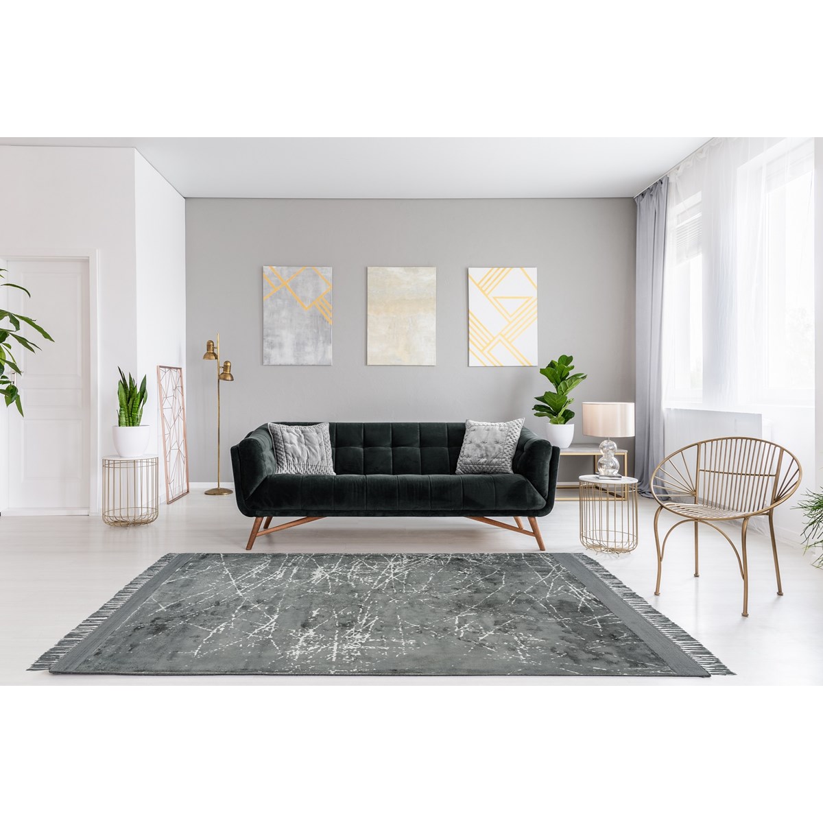 Tapis salon et chambre moderne à franges VITA gris, NOVATREND