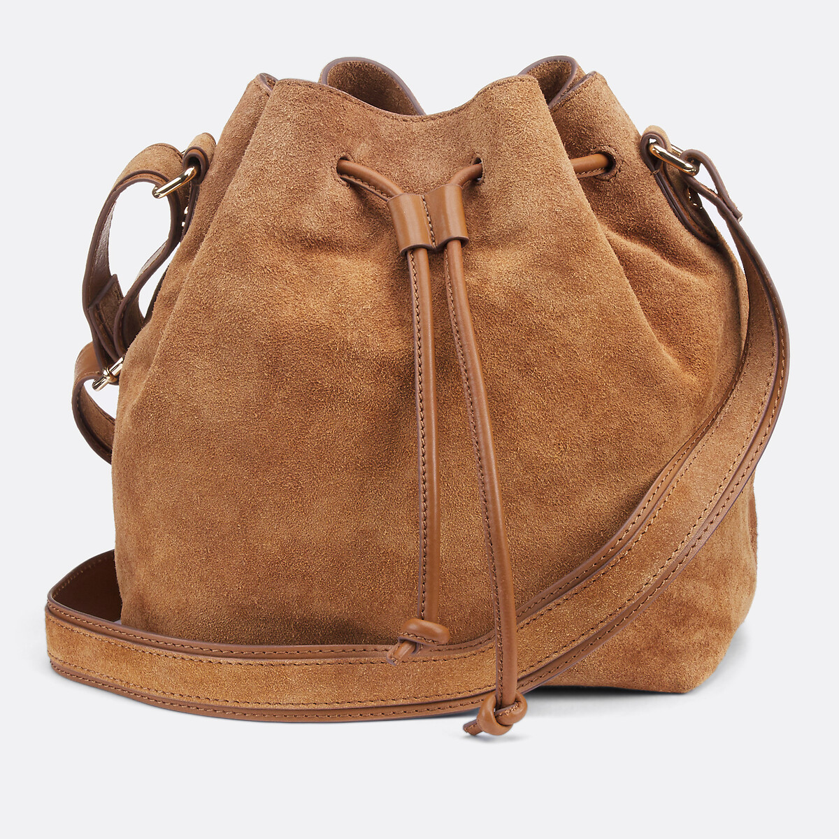 Sac à main seau en cuir lisse et cuir suédé camel, LA REDOUTE COLLECTIONS