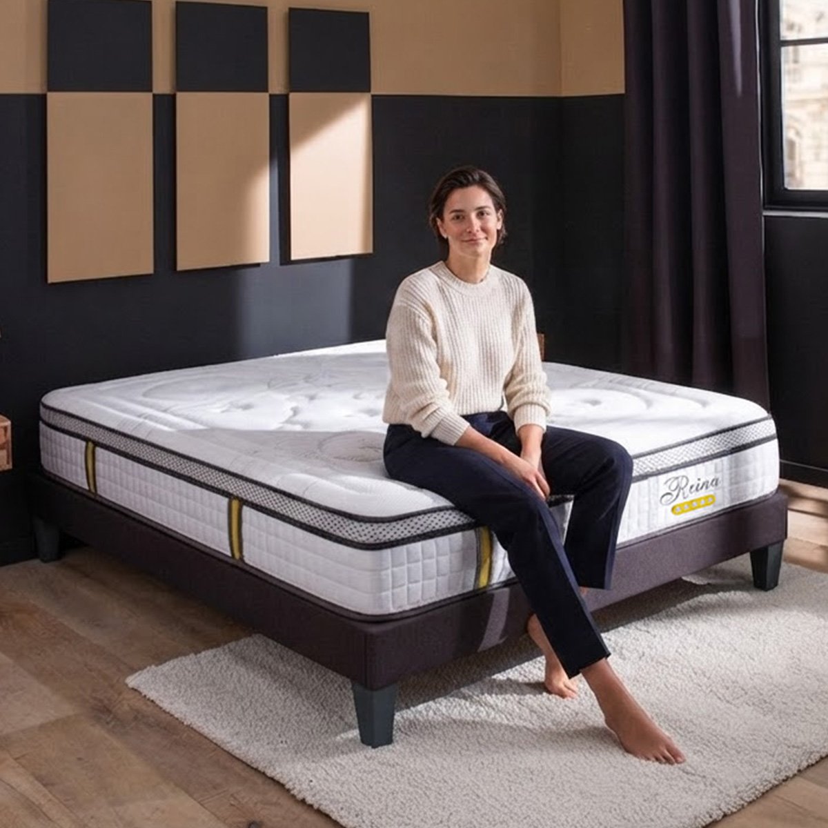 Matelas Reina 2.0 - Hybride ressorts ensachés + mémoire de forme - Équilibré - 26 cm d'épaisseur blanc, BELLECOUR