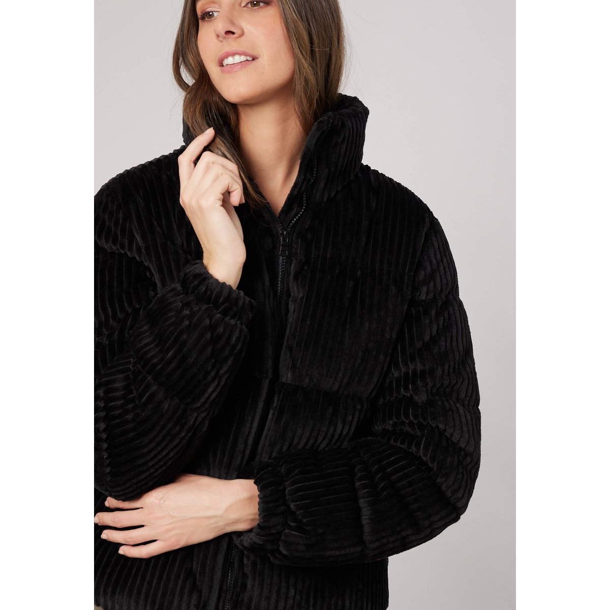 Blouson femme effet velours côtelé NOELIA black, DEELUXE