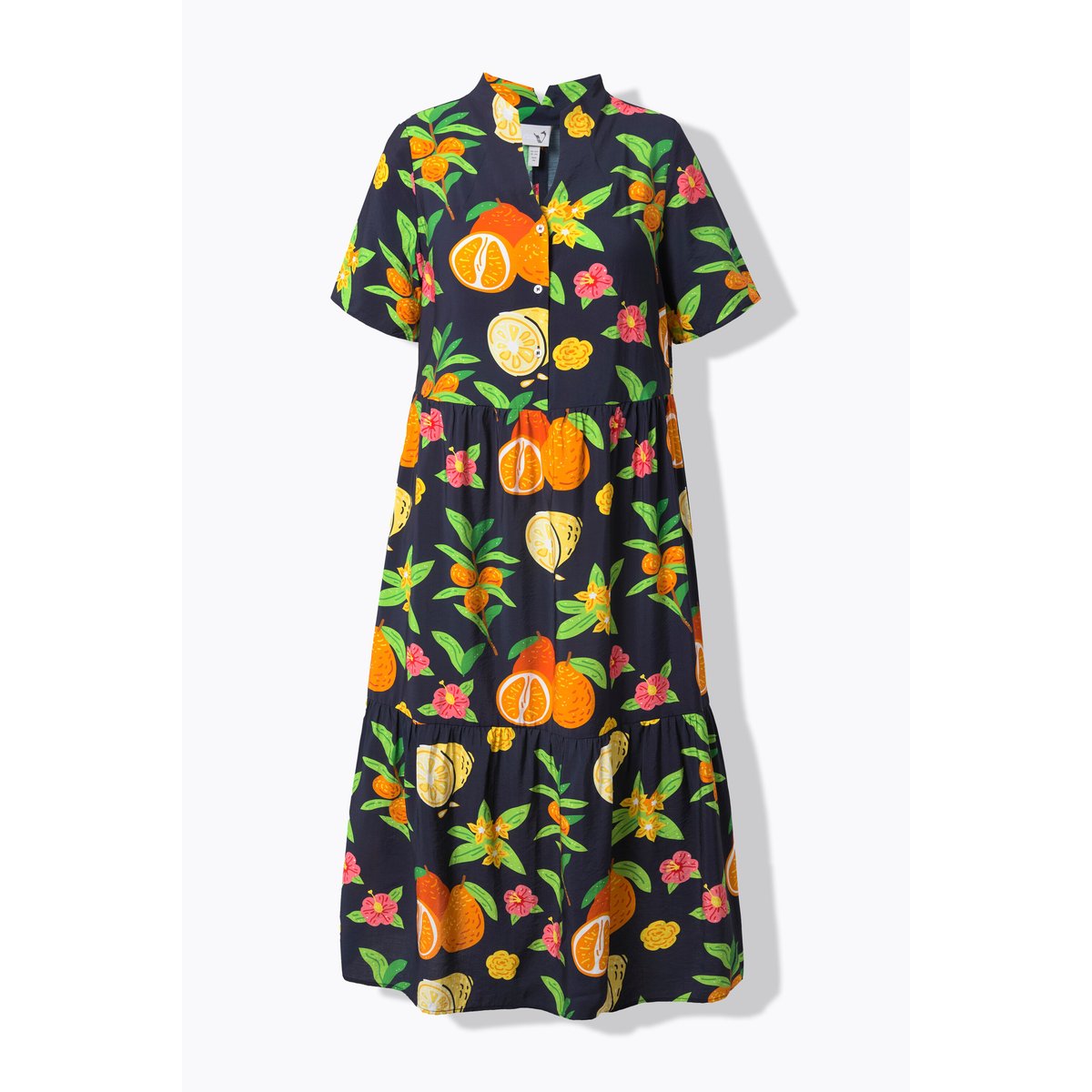 Robe maxi à base volantée. Col cygne marine, ULLA POPKEN