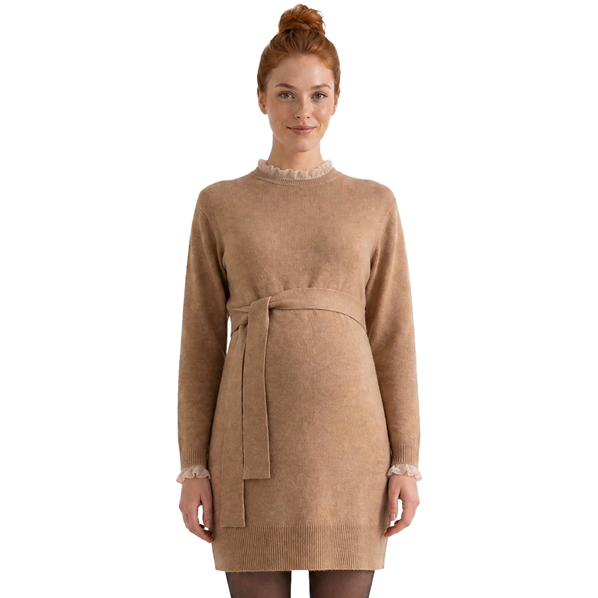 Robe de grossesse manches longues taupe, VERTBAUDET