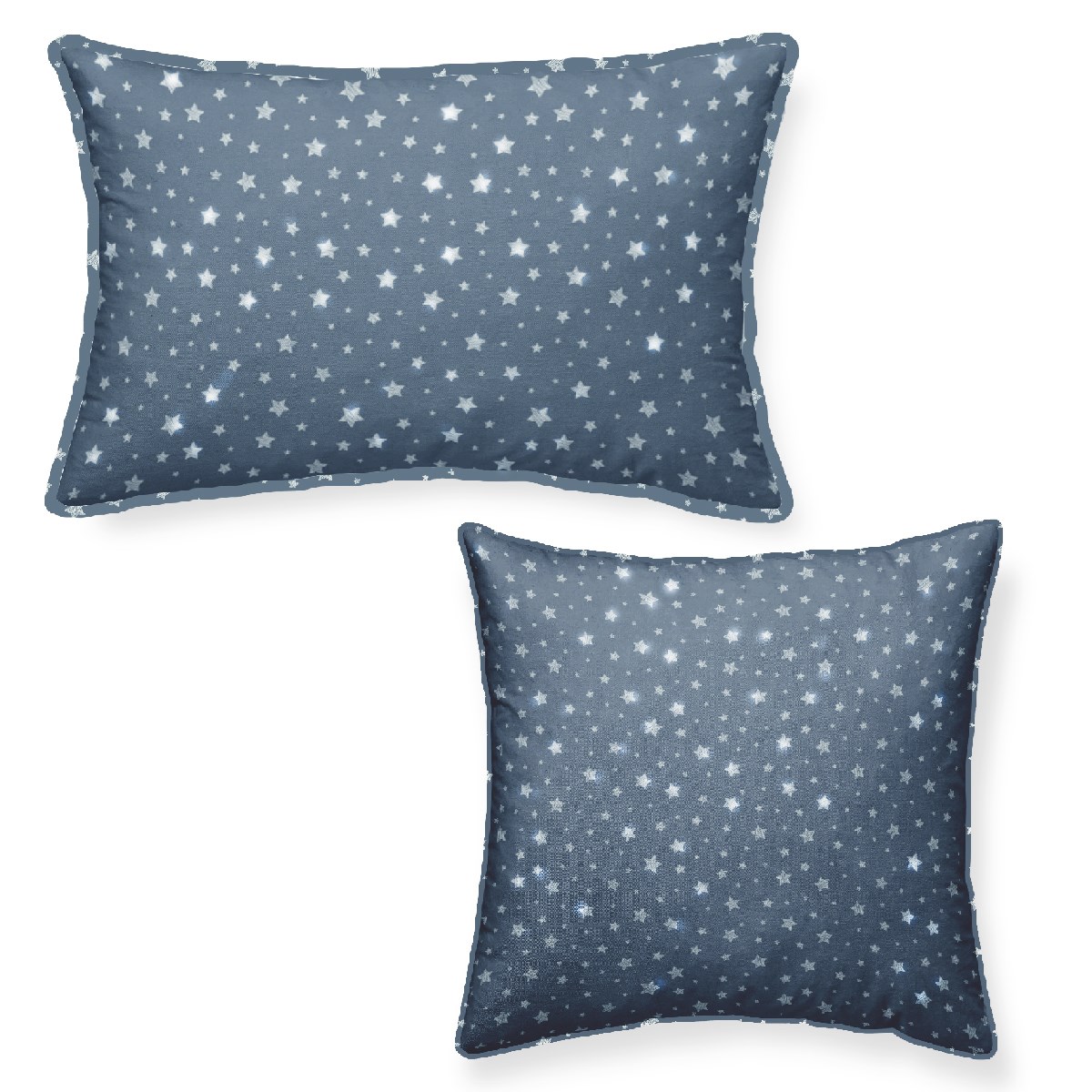 Lot de 2 Coussins décoration coton imprimé étoiles STELLA bleu, TODAY