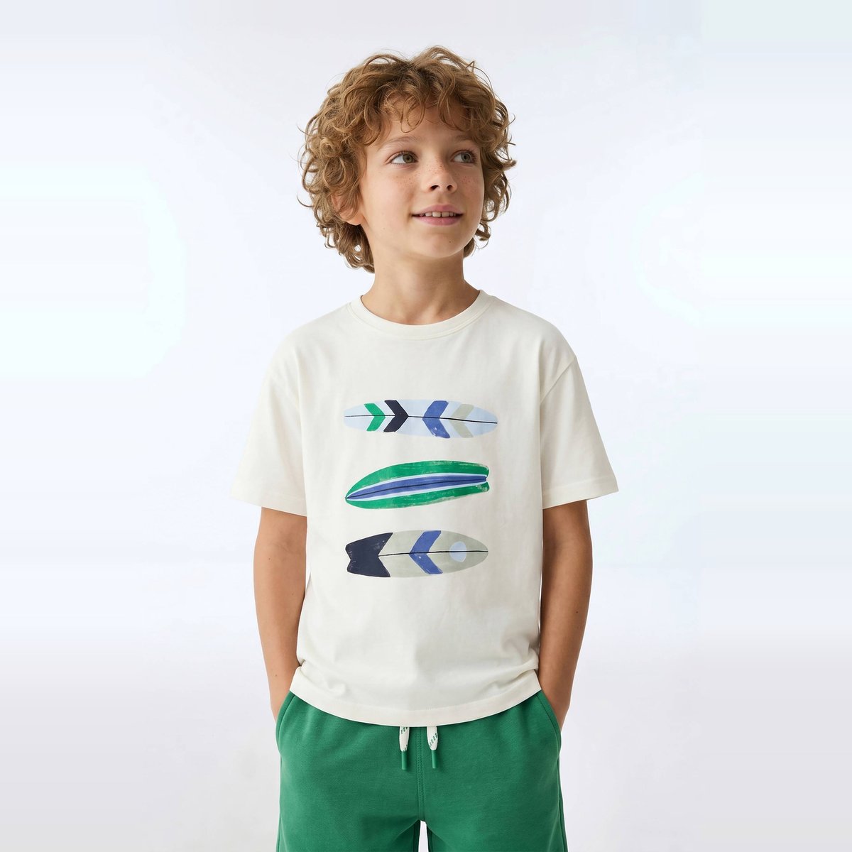 T-shirt manches courtes imprimé en coton BIO GOTS ecru, MONOPRIX