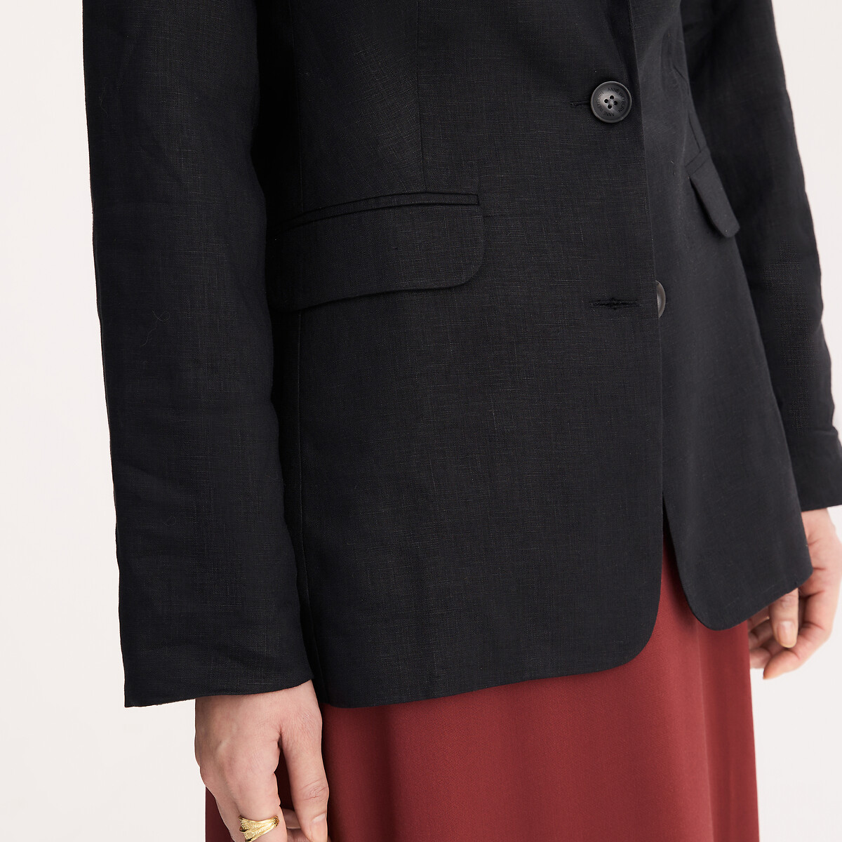 Blazer in lino taglio dritto nero , ANNE WEYBURN