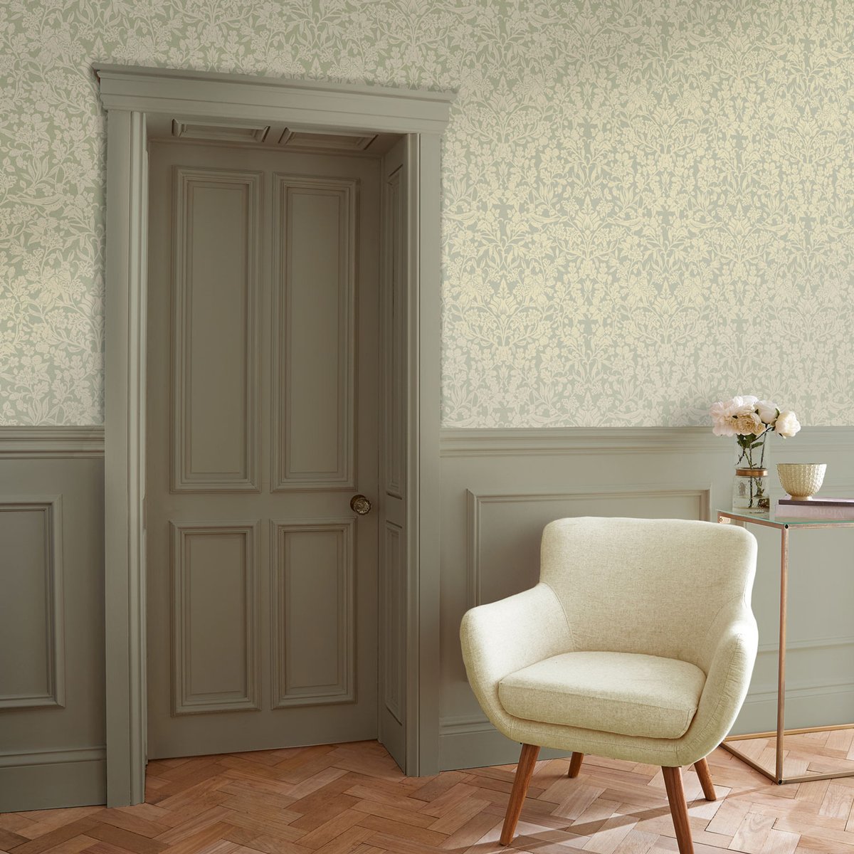 Papier peint Hartley Damask Sage vert sauge, GRAHAM ET BROWN