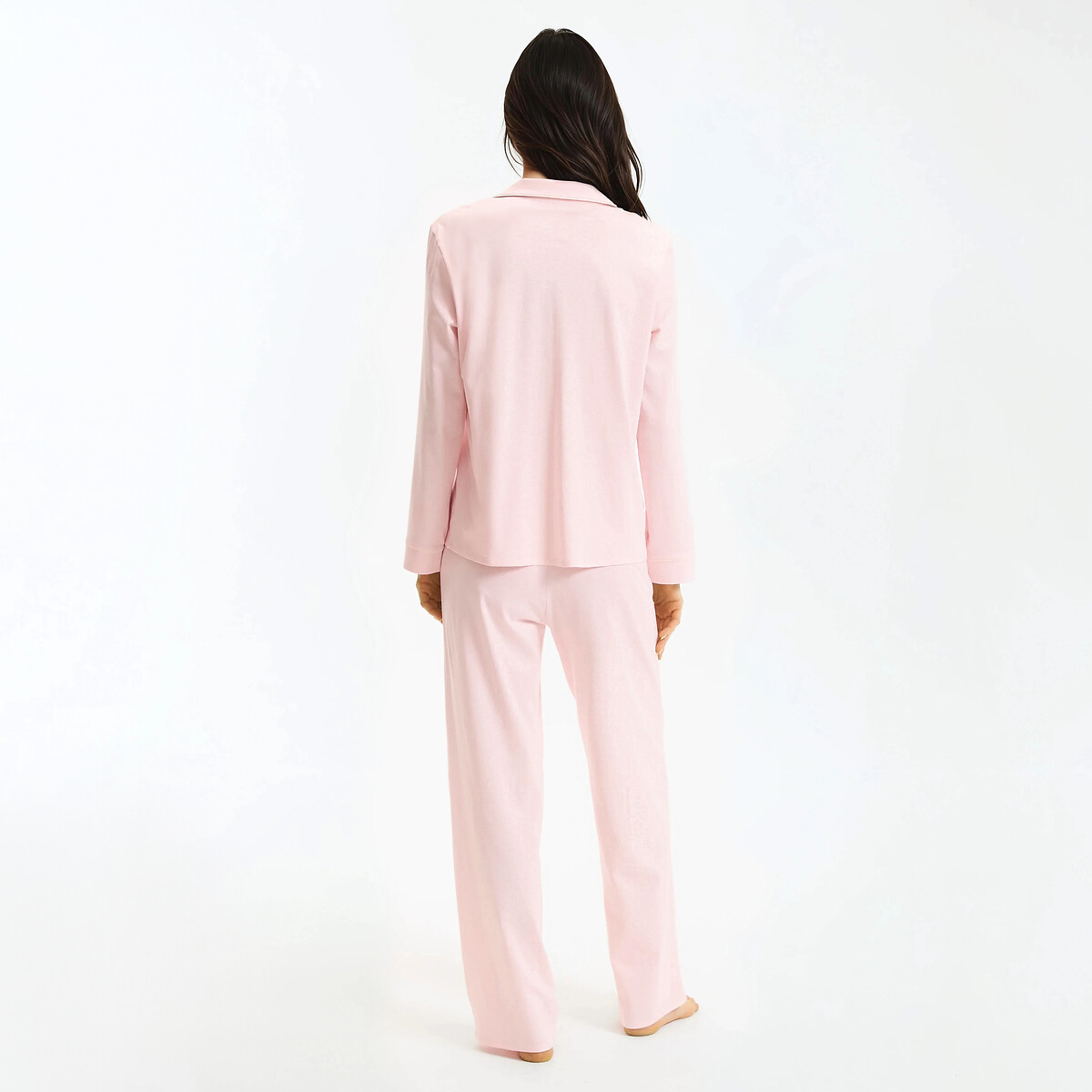 Pyjama grand-père en jersey de coton uni rose, ANNE WEYBURN