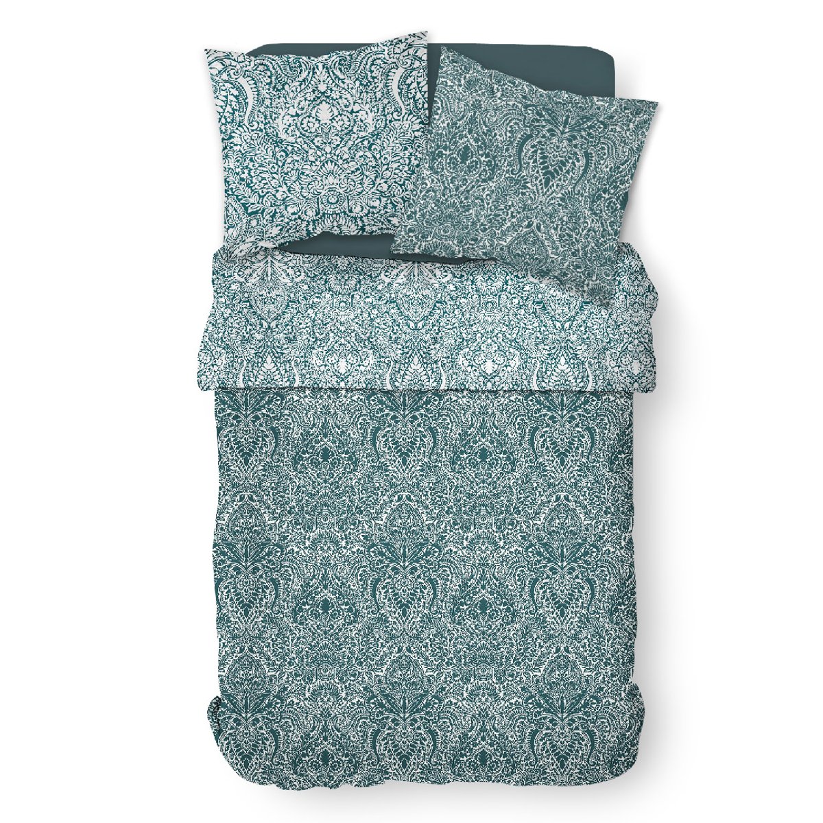 Parure de lit 2 personnes imprimé floral coton SUNSHINE AUDE bleu, TODAY