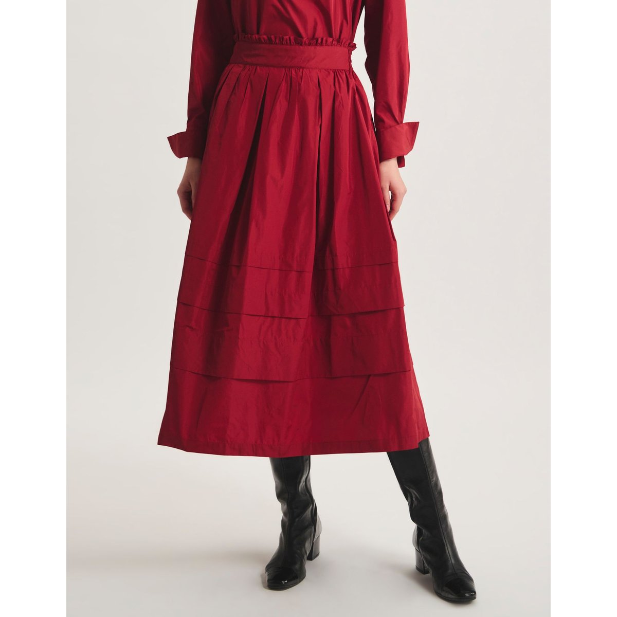 Jupe longue Héloïse en taffetas rouge, INES DE LA FRESSANGE PARIS