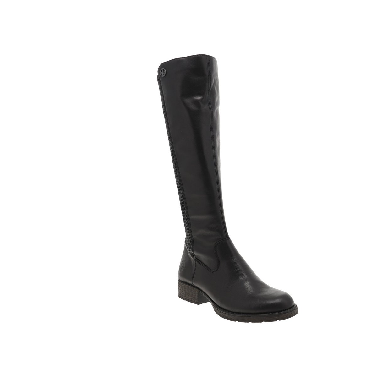 Bottes hautes en cuir brun à talon bloc moyen, doublure chaude et arrière tige stretch très confortable noir, RIEKER