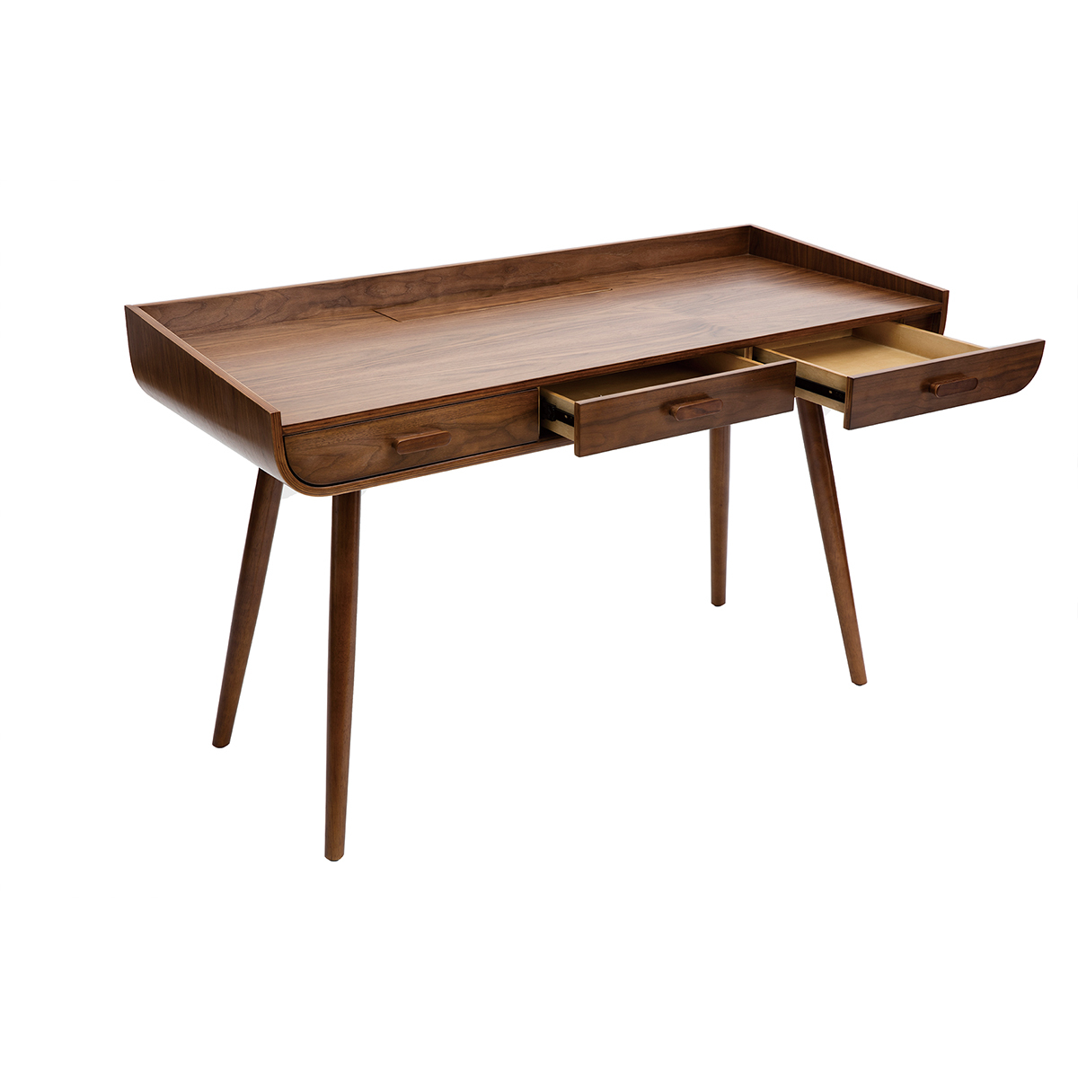 Bureau scandinave en bois avec rangements L132 cm HALLEN noyer, MILIBOO