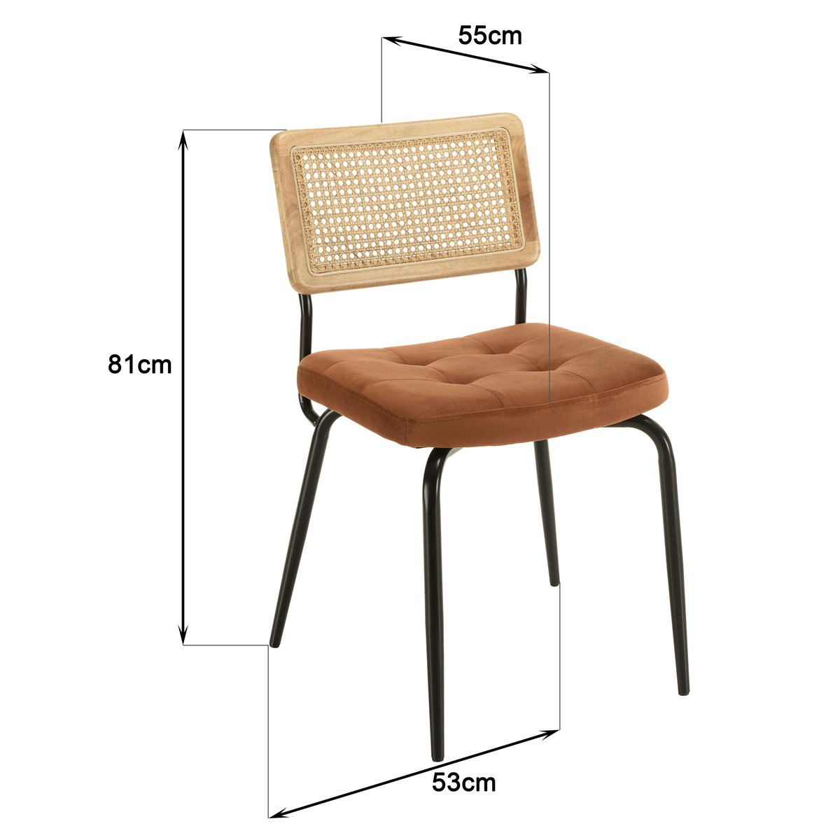 Chaise assise velours orange capitonné dossier cannage (lot de 2) TIM orange, PIER IMPORT