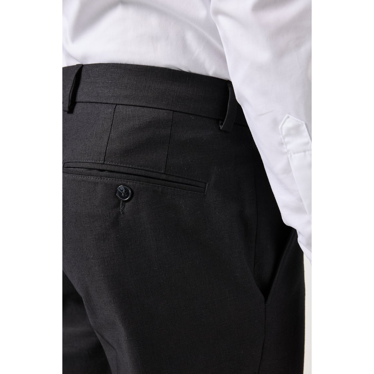 Pantalon de ville aspect lin combinable avec noir, JP1880
