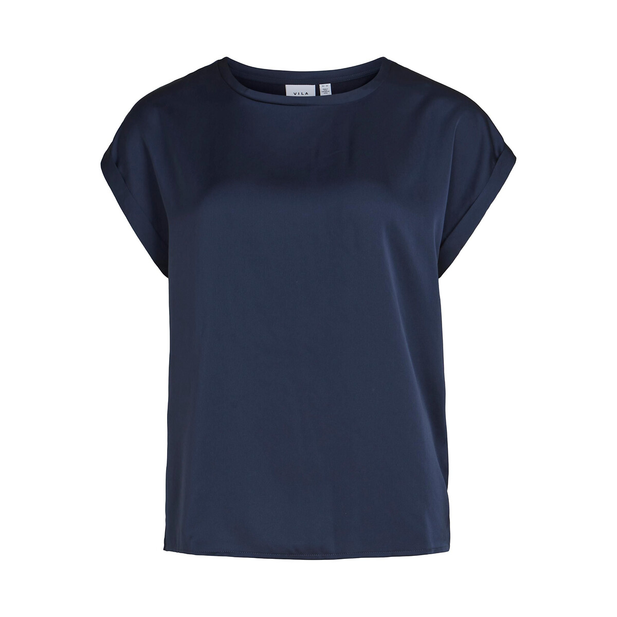 Satin Crew Neck T-Shirt navy, VILA