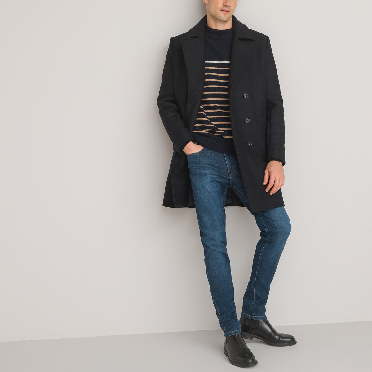 Breton Striped Jumper, Made in France navy/camel striped, LA REDOUTE COLLECTIONS