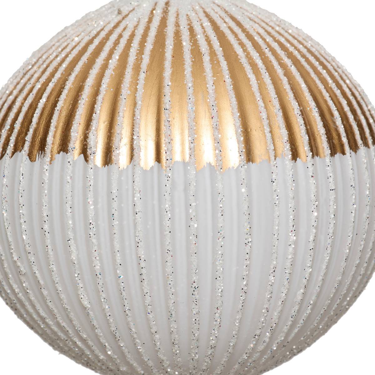 Boule de Noël en verre striée or et blanc D. 100 mm doré, FEERIC LIGHTS & CHRISTMAS