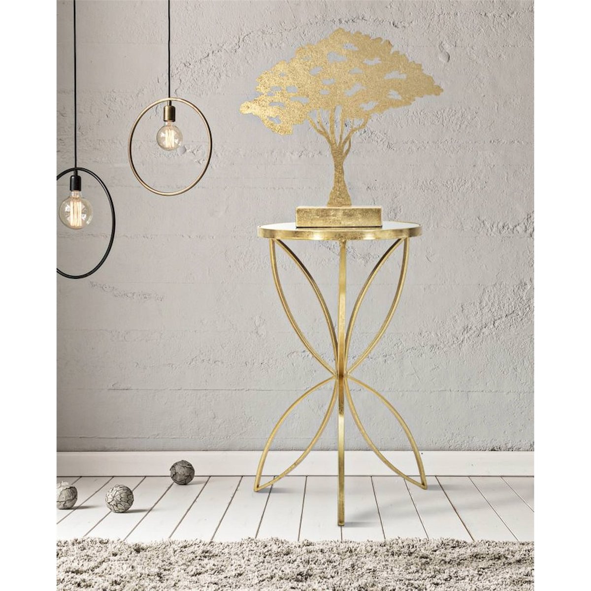 Support plante papillon plateau miroir en fer GLAM doré et argenté, RECOLLECTION