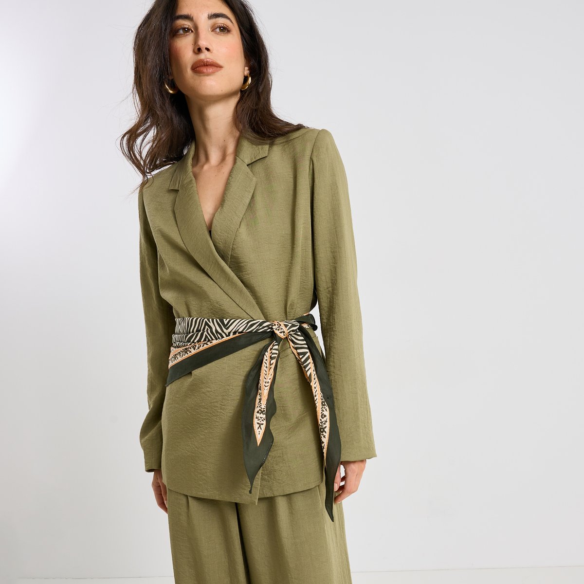 Foulard imprimé forme losange vert kaki, GRAIN DE MALICE
