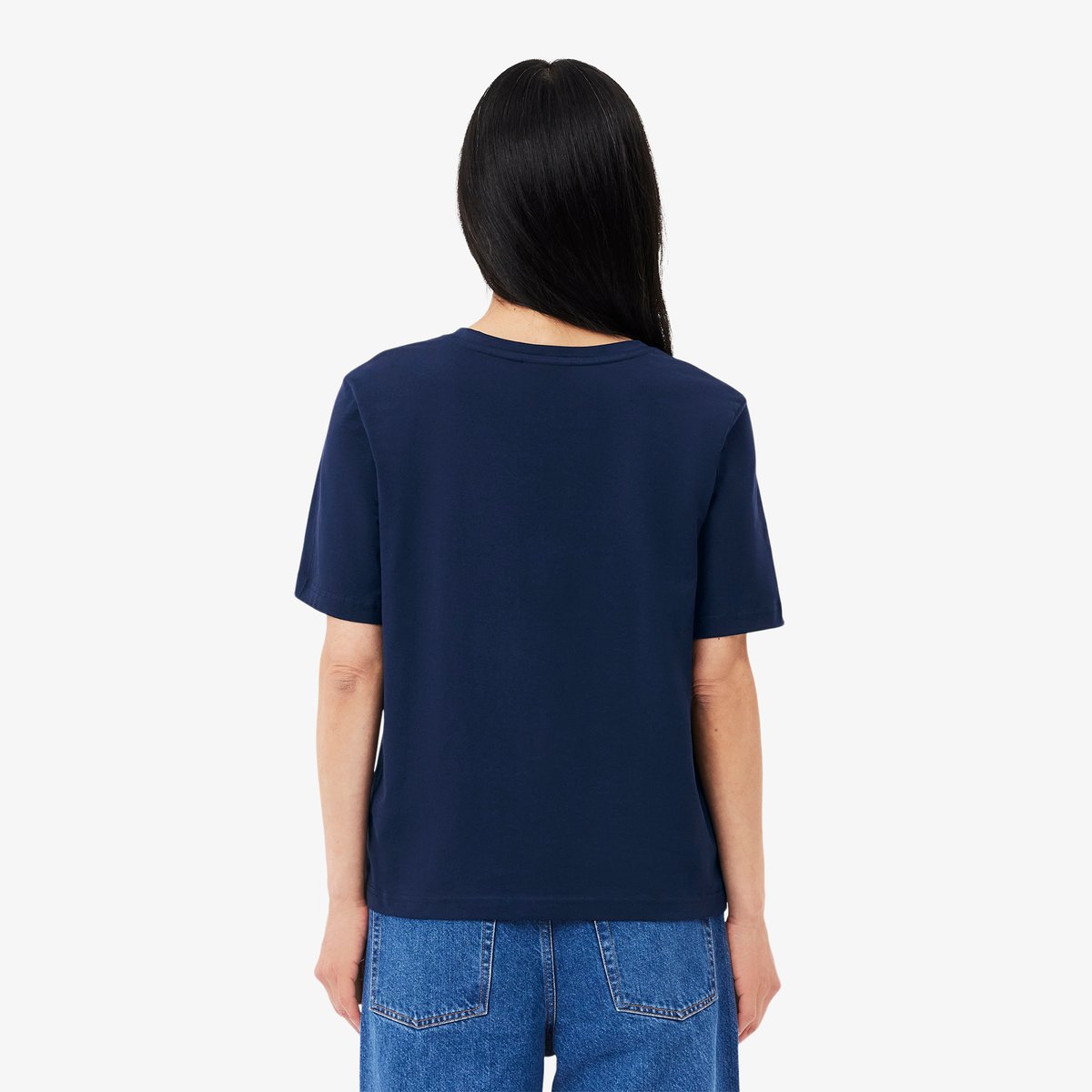T-shirt relaxed fit coton doux col V bleu-166, LACOSTE