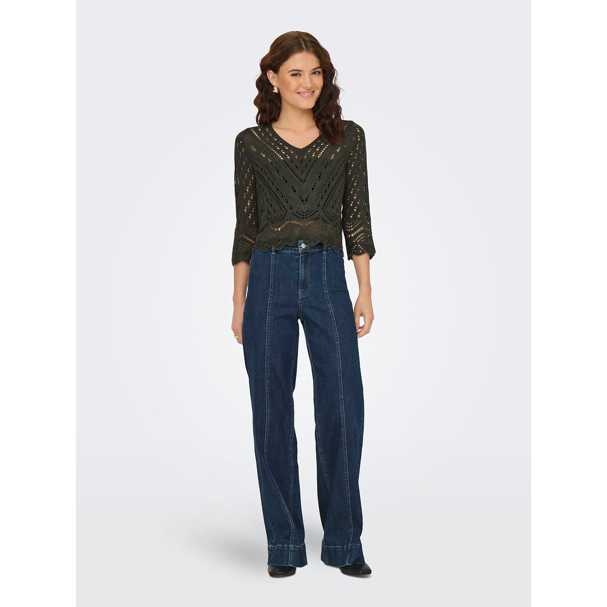 Pull court en crochet kaki, JDY