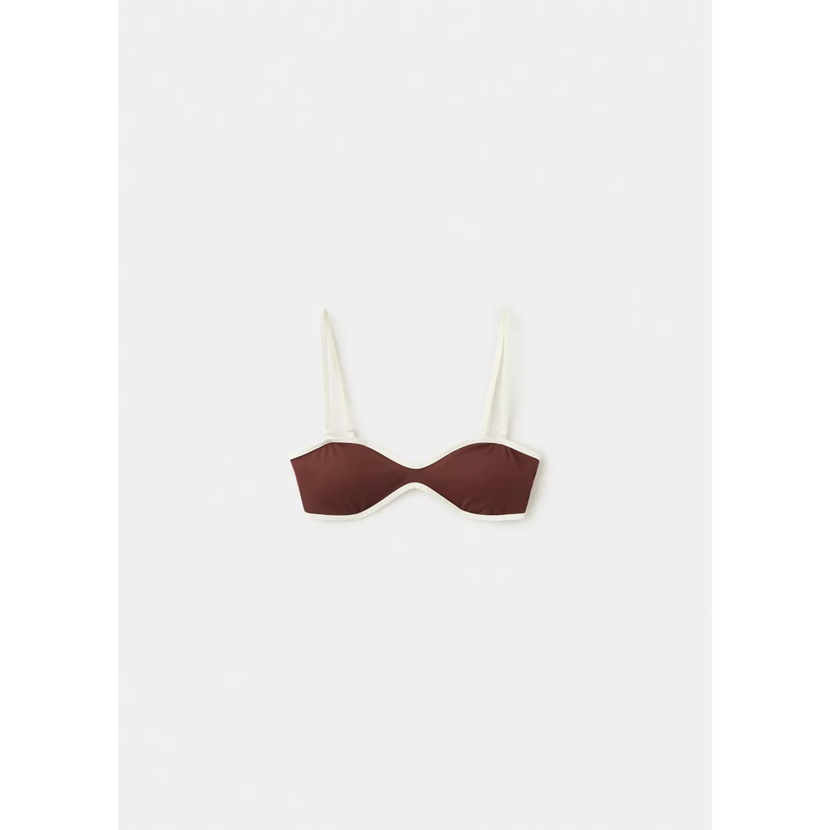 Haut de bikini liserés contrastés marron, MANGO